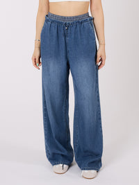Double Layered Waist Wide Leg Denim Pants