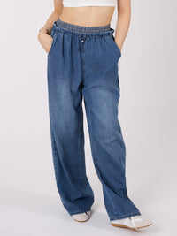Double Layered Waist Wide Leg Denim Pants