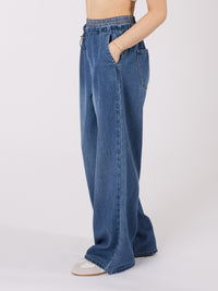 Double Layered Waist Wide Leg Denim Pants