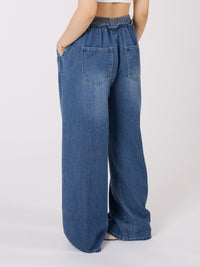Double Layered Waist Wide Leg Denim Pants