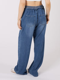 Double Layered Waist Wide Leg Denim Pants