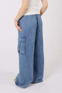 Wide Leg Cargo Denim Pants