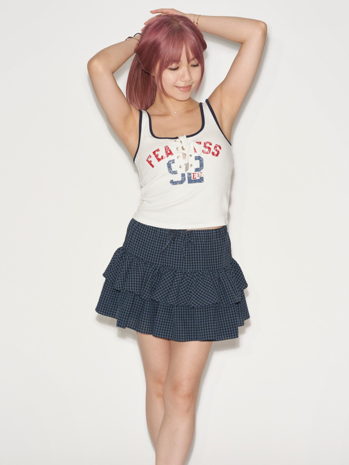 Checked Ruffle Tiered Skirt