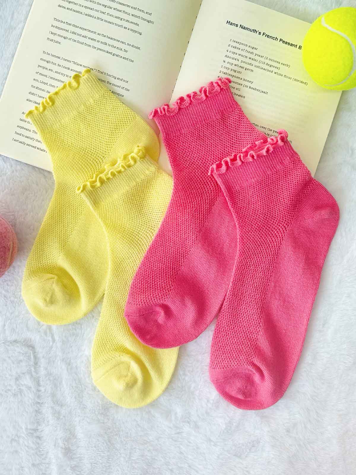 SAKURA FRILLY, Frill Short Socks - 8S6-CandyYellow