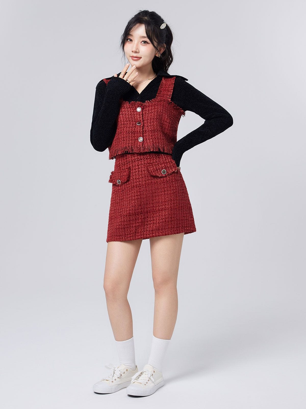 Short tweed effect knit skirt Pink | Maje